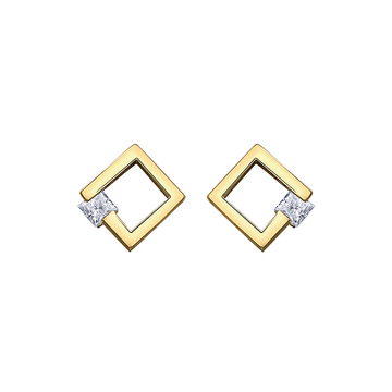 14k Yellow Gold Square Shaped Diamond Earrings