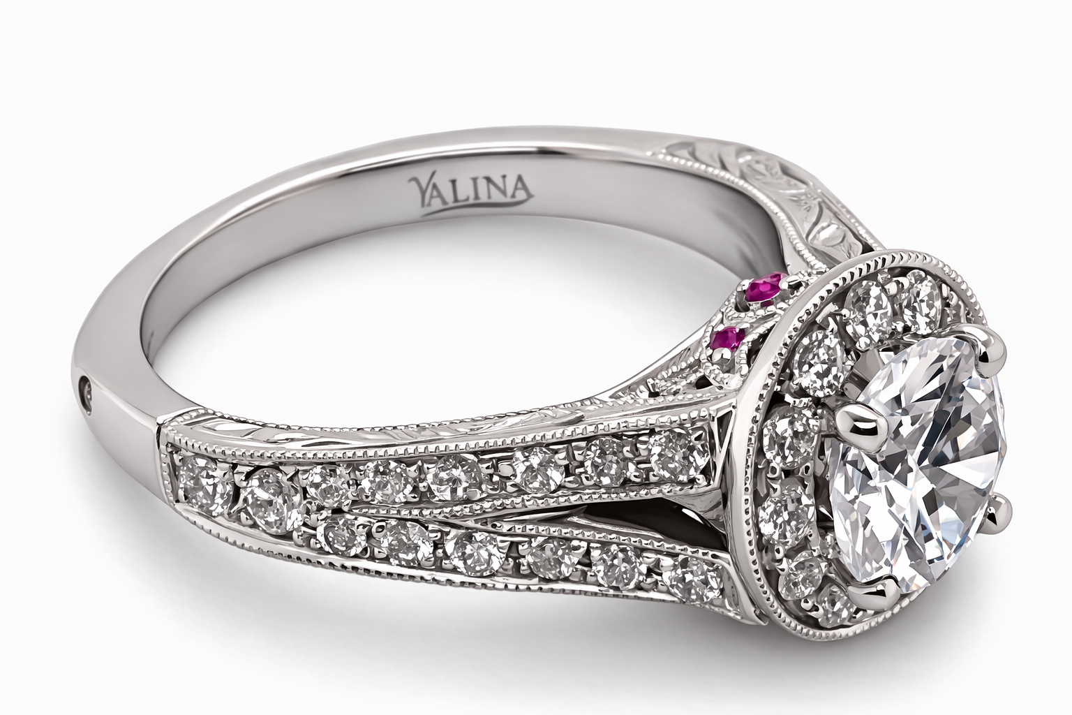 Vintage Halo Cubic Zirconia Engagement Ring with Split Shank