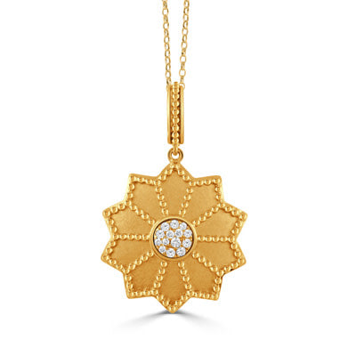 18K Yellow Gold Diamond Byzantine Flower Necklace