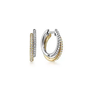 14K Yellow-White Gold Layered Diamond Huggie Earrings