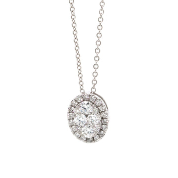14K White Gold Diamond Oval Cluster Necklace