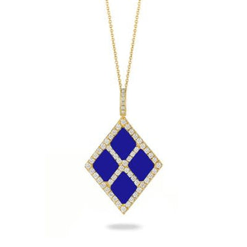 14K Yellow Gold Diamond And Blue Lapis Necklace