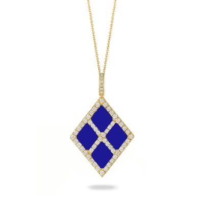 14K Yellow Gold Diamond And Blue Lapis Necklace