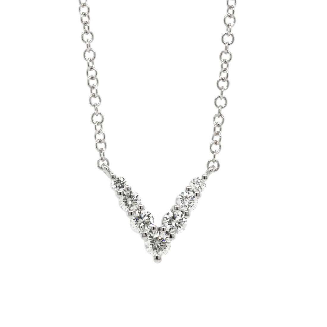 14k White Gold Diamond "V" Necklace