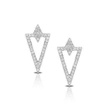 18K White Gold Deco Diamond Triangle Earrings