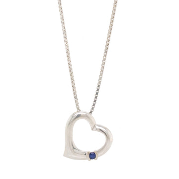 14k White Gold Blue Sapphire Heart Necklace