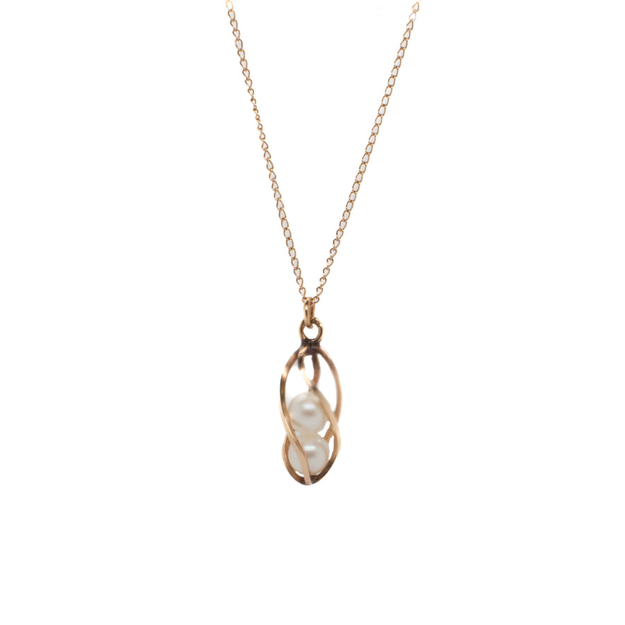 10k Yellow Gold Encaged Pearl Necklace