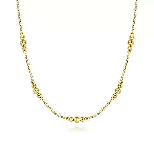 14K Yellow Gold Graduated Bujukan Beads Station Necklace