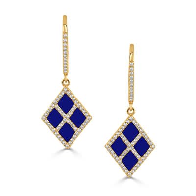 14K Yellow Gold Diamond and Blue Lapis Drop Earrings