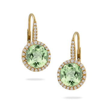 18K Yellow Gold Diamond & Green Amethyst Earrings