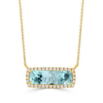 18K Yellow Gold Diamond And Sky Blue Topaz Necklace