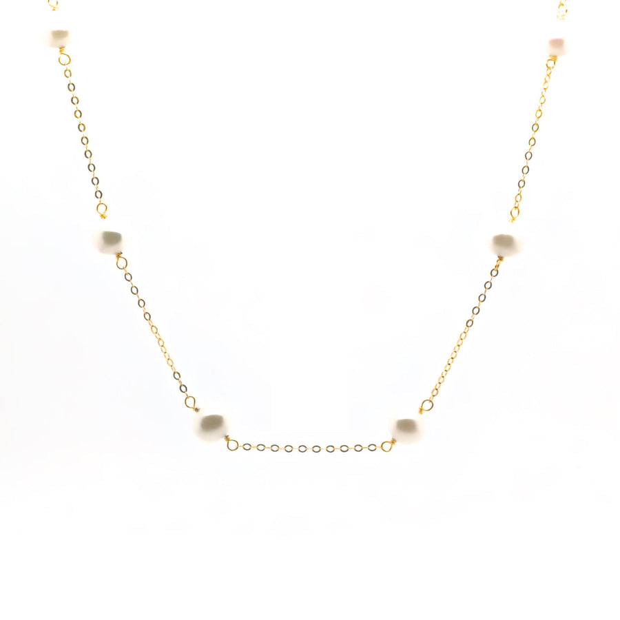 10k Yellow Gold Freshwater Station Pearl Necklace