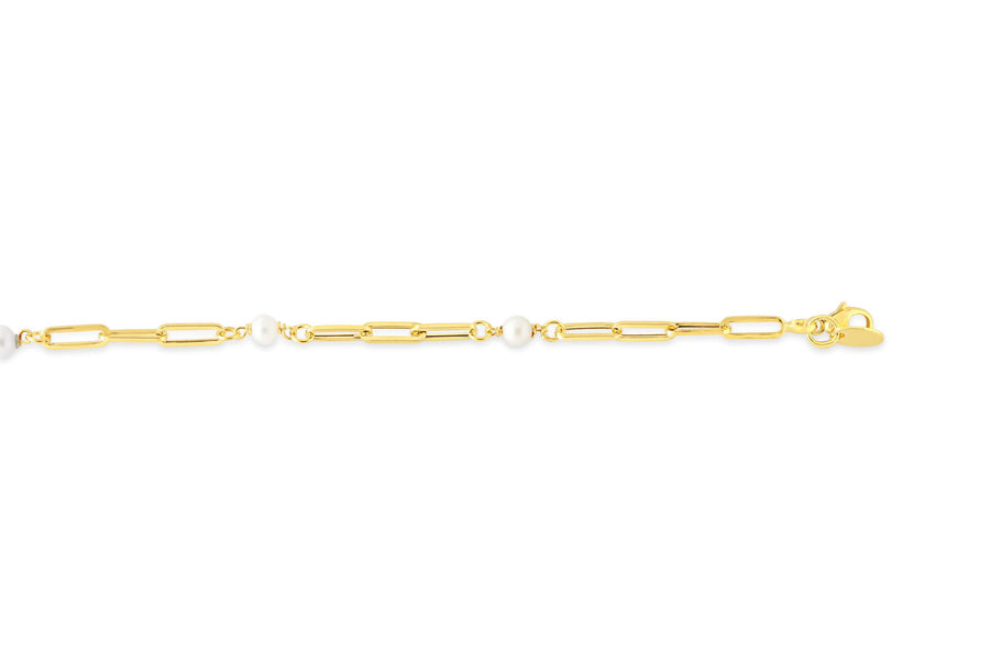 10K Yellow Gold Pearl Paperclip Bracelet