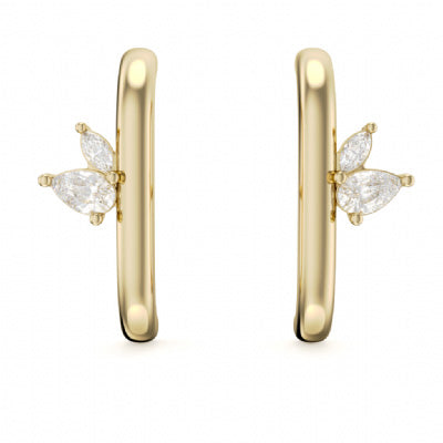 14K Yellow Gold Frosted Bar Leaf Studs