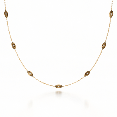 14K Yellow Gold Frosted & High Polish Diamond Necklace