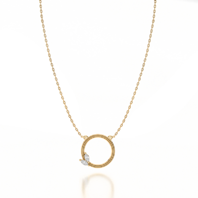 14k Yellow Gold Diamond Frosted Circle Necklace