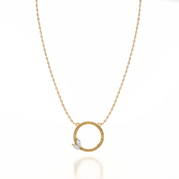 14k Yellow Gold Diamond Frosted Circle Necklace