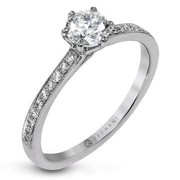 Zeghani 14k White Gold Channel Set Engagement Ring