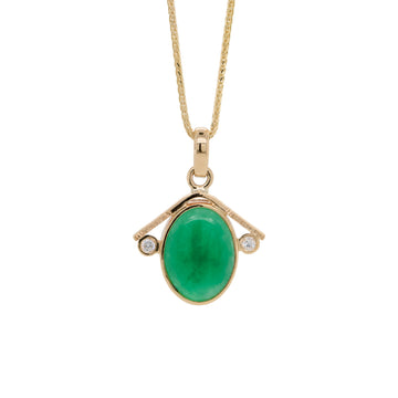 14K Yellow Gold Chinese Jade Oval Pendant