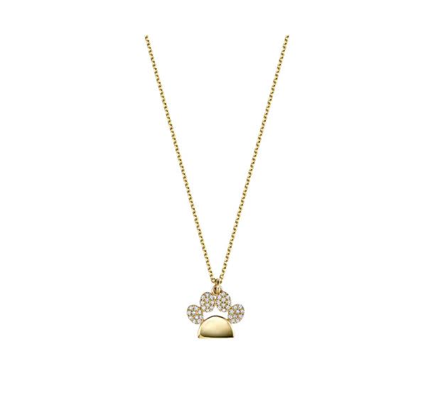 14k Gold Diamond Paw Print Necklace
