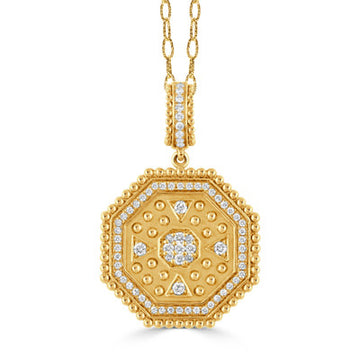 18K Yellow Gold Diamond Byzantine Octagon Necklace
