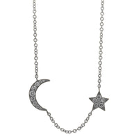 14k Gold Diamond Moon & Star Necklace