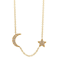 14k Gold Diamond Moon & Star Necklace