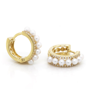 14k Yellow Gold Pearl & Diamond Earrings