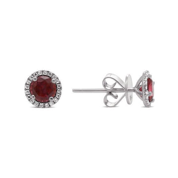 18k White Gold Diamond & Ruby Stud Earrings