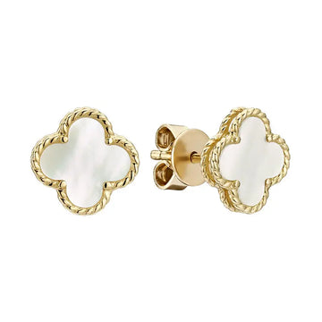 10k Yellow Gold Mother Of Pearl Clover Studs