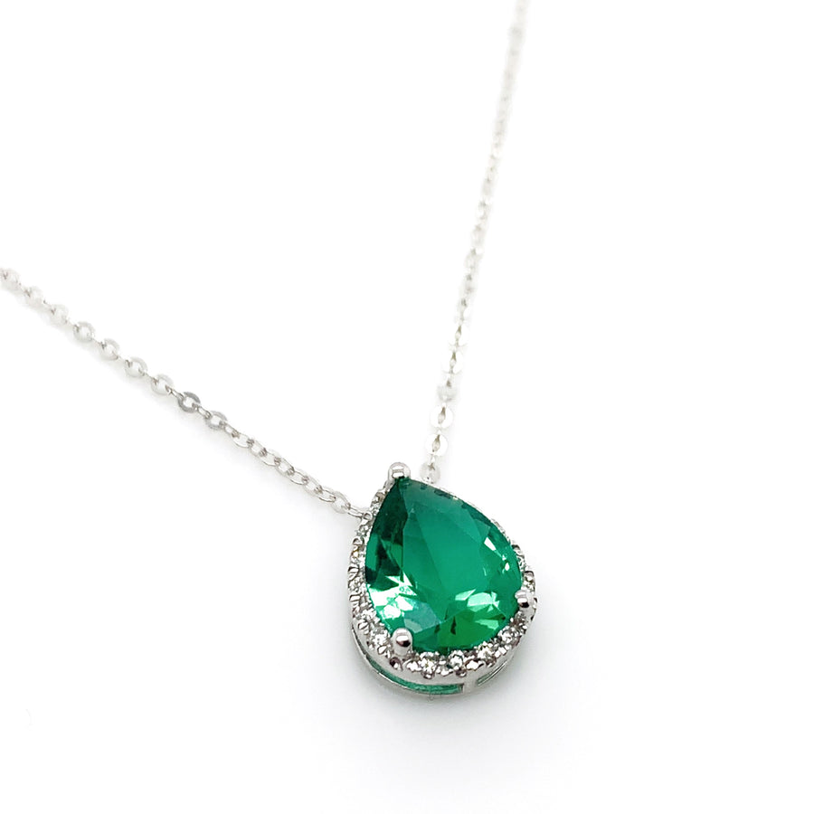 14k White Gold Diamond & Colour Stone Pear Necklace