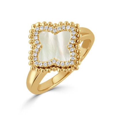 18K Yellow Gold Mother Of Pearl Byzantine Fashion Ring
