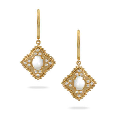 18K Yellow Gold Quartz & Mother Of Pearl Byzantine Earrings