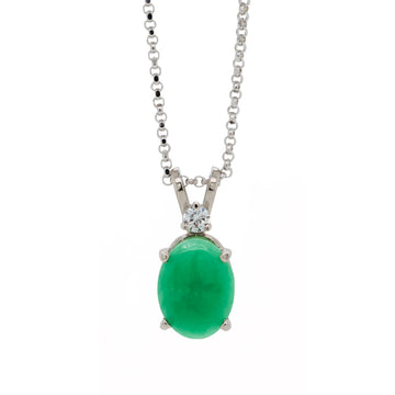 14K White Gold Chinese Jade Oval Pendant