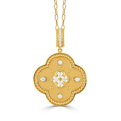 18K Yellow Gold Diamond Byzantine Clover Necklace