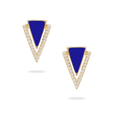 14K Yellow Gold Diamond and Blue Lapis Studs