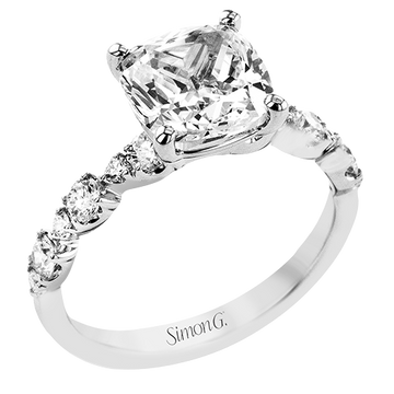 Simon G 18k White Gold Cushion Cut Engagement Ring