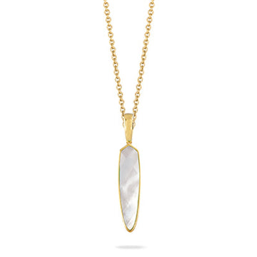 18K Yellow Gold  White Orchid Clear Quartz & Pearl Necklace