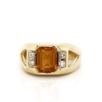 14k Yellow Gold Diamond and Citrine Ring