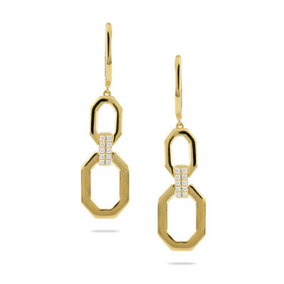 18K Yellow Gold Diamond Octagon Fibonacci Drop Earrings