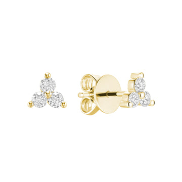 14k Gold Three Stone Diamond Earrings