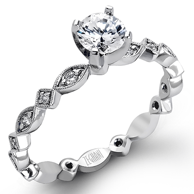 14k White Gold Multi Textured Engagement Ring
