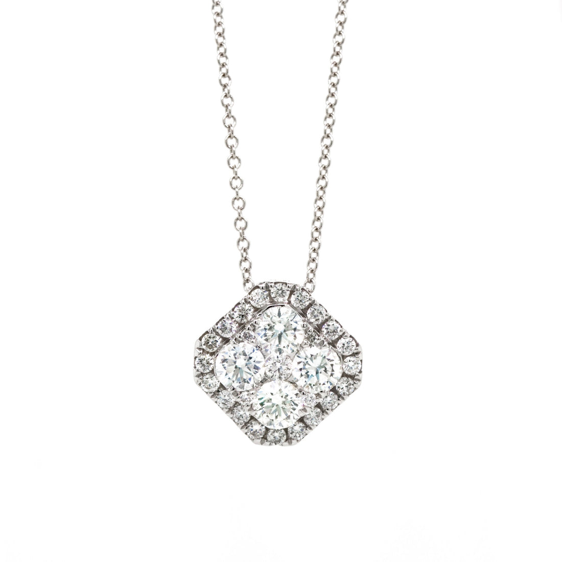 14K White Gold Diamond Radiant Cluster Necklace