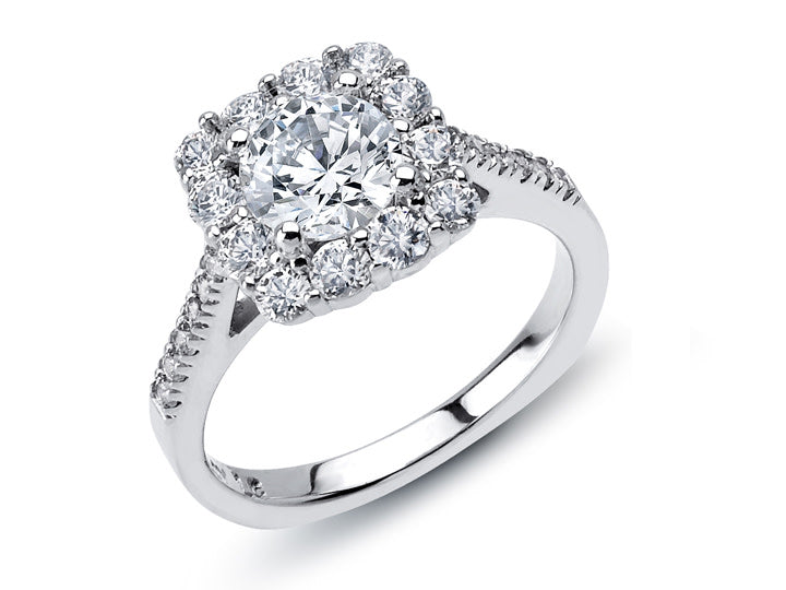 14k White Gold 1.01 Round Diamond Halo Engagement Ring