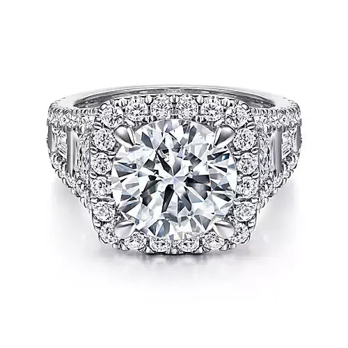 Gabriel & Co 14k White Gold Cushion Halo Diamond Channel Set Engagement Ring