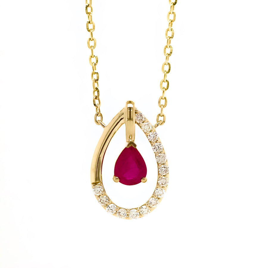 14k Gold Precious Stone & Diamond Teardrop Necklace