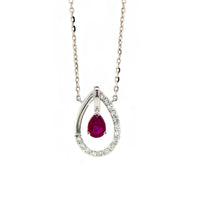 14k Gold Precious Stone & Diamond Teardrop Necklace