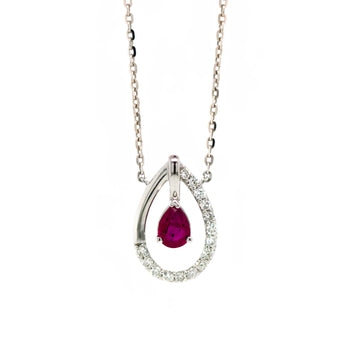 14k Gold Precious Stone & Diamond Teardrop Necklace