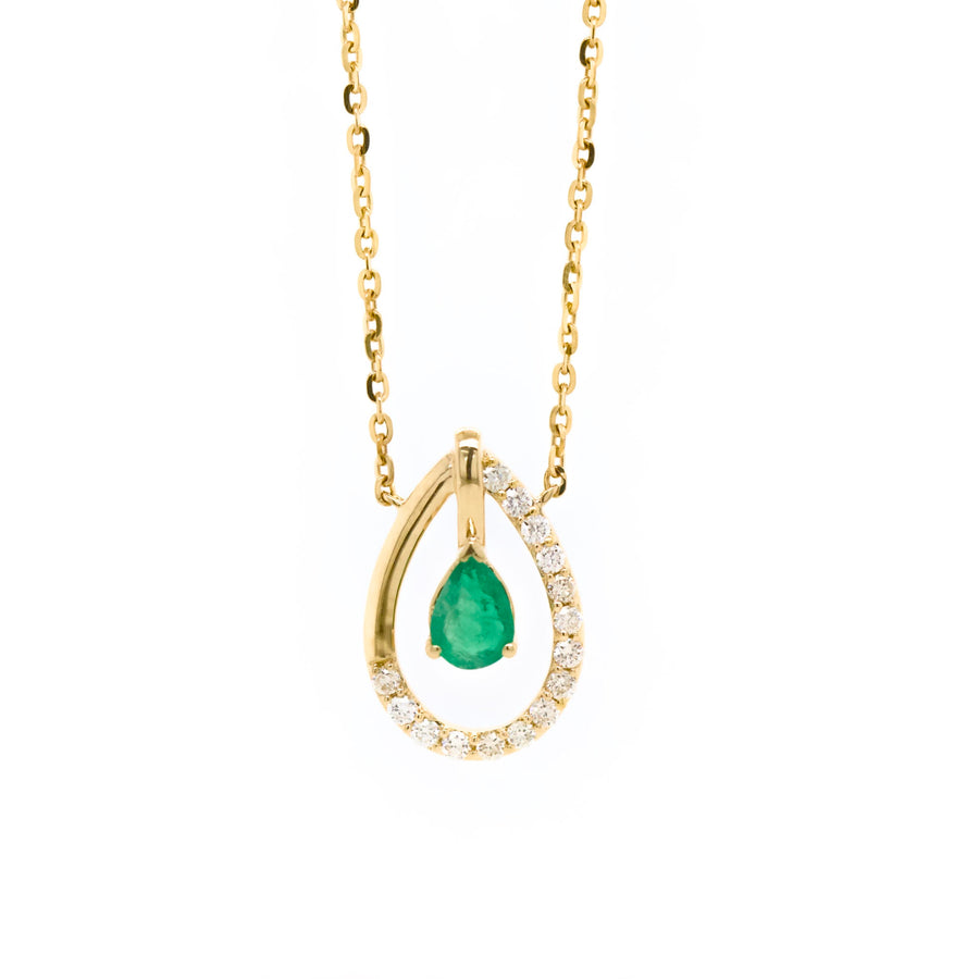 14k Gold Precious Stone & Diamond Teardrop Necklace