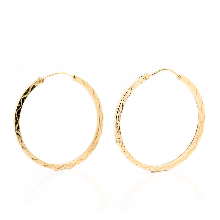 10k Yellow Gold Carved Hoops